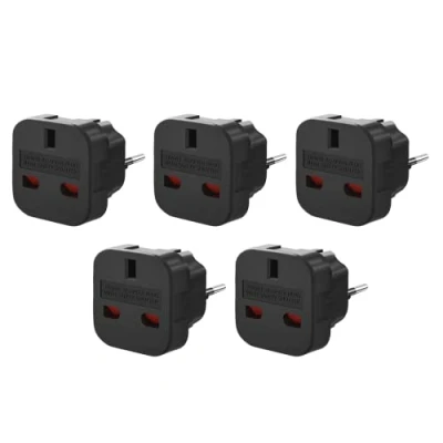 Immagine di Adattatore da Viaggio UK Verso EU, Universale Regno Unito a Spina Europea, Corrente Convertitore Europa Tipo C, E, F [5 PCS] (Nero)
