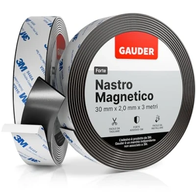 Immagine di GAUDER Nastro Magnetico Autoadesivo Forte (3m x 30mm) Strisce Magnetiche con Supporto Adesivo Calamitato