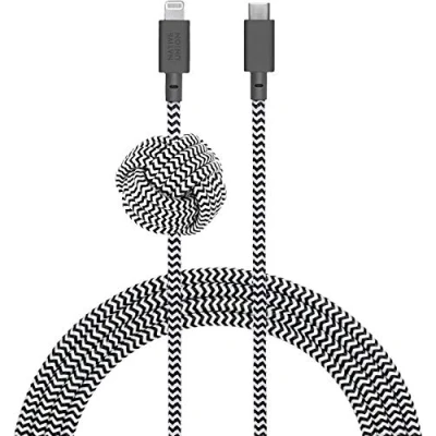 Immagine di Native Union Cavo Night 10 Piedi Rinforzato Ultra Resistente da C a Lightning [Certificato MFi] con Nodo Che Funge contrappeso Compatible iPhone 14, 13 e precedenti (Zebra)