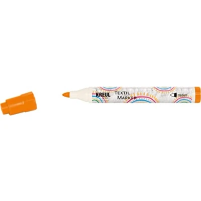 Immagine di Kreul 90761 Pennarello Tessile Medio, Arancione, Larghezza Linea Circa 2 4 mm, Tessuti Chiari, Resistente al Lavaggio Dopo Il Fissaggio, Colore Orange, Medium,