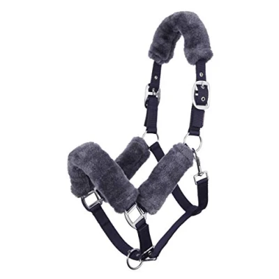 Immagine di LeMieux Cavezza Confortevole per Cavalli, Blu Navy/Grigio, Fodera in Morbido Pile, Regolabile e Resistente, X Full