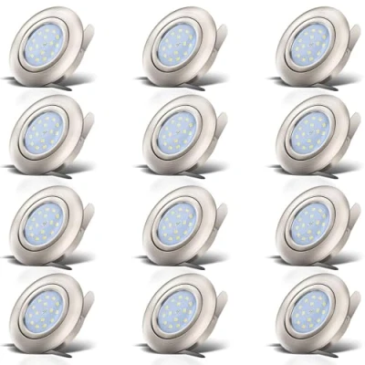 Immagine di B.K.Licht Faretti LED ad incasso orientabili, set da 12, include integrati 5W, diametro foro 68mm, lampade per l&#039;illuminazione interno, luce calda 3000K, color nickel opaco, 230V, IP23