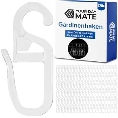 Immagine di 120 ganci per tende trasparenti, anelli con diametro di 6 mm, 5 mm e 4 occhielli aste tende, fino a Ø piegati