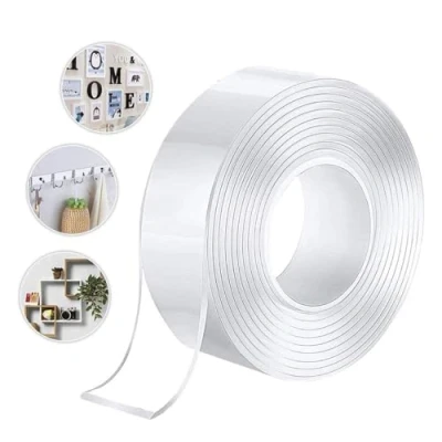 Immagine di nastro biadesivo extra forte da 3 m, doppio sided, Nano Tape senza tracce, trasparente, riutilizzabile, per libreria, cornici, tappeti, cucina, casa
