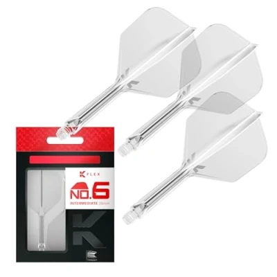 Immagine di Target Darts K Flex Integrated Dart Flight And Shaft, N. 6 Clear (Intermedio) Confezione da 3 6, voli per Freccette e Stelo di precisione 2 in 1