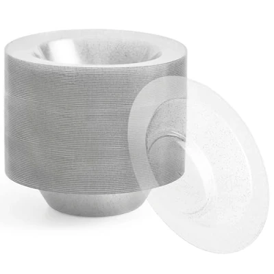 Immagine di Matana 25 Ciotole in Plastica Rigida Trasparente con Glitter Argentati, 360ml Piatti Fondi per Matrimoni, Compleanni, Battesimi, Natale, Barbecue, Feste Resistenti e Riutilizzabili