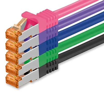 Immagine di 1aTTack.de Cat.7 Cavo di Rete 1m 5 Colori Set 02 Pezzi Ethernet LAN Cat7 Cat 7 SFTP Spina RJ45 Cat6a 10 Gbit s Compatibile con Cat5 Cat6 Cat8 per Switch Router Modem Patchpanel