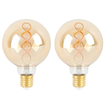 Immagine di SD LUX lampadine a LED E27 ES con filamento vintage sprial, G95 ambra, dimmerabili, stile retrò, 6 W (40 equi.) 300 lm, bianco caldo 2200 K, 2 confezioni