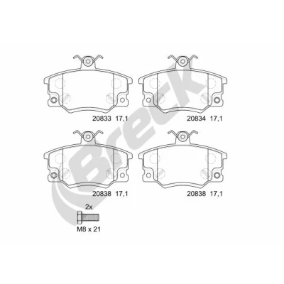 Immagine di BRECK 20833 00 701 10 Kit pastiglie freno con segnalatore acustico usura FIAT: Punto I Hatchback, Uno Seicento / 600 Hatchback