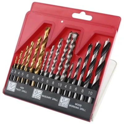 Immagine di Hi Spec Set di 16 Punte da Trapano in Acciaio Compatto. Miste HSS Rivestite Titanio, a Punta Brad e per Muratura Metallo, Legno, Plastica Mattone