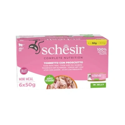 Immagine di Schesir Complete Nutrition Filetti in gelatina 6 x 50 g Umido per gatto Tonnetto con prosciutto