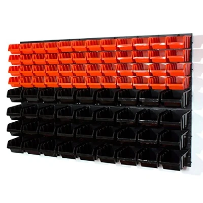 Immagine di Set 6 pannelli per officina con kit di 48 contenitori Inbox misura 2 arancione + 36 3 nero