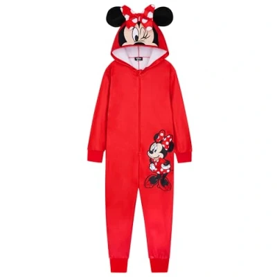 Immagine di DISNEY Pigiama Stitch Bambina Intero Pigiamone in Pile con Zip 2 14 Anni Pigiami Interi Cappuccio per Ragazza (Rosso Minnie, 3 4 Anni)