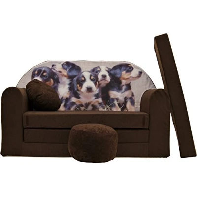 Immagine di Pro Cosmo Divano letto pieghevole per bambini Con funzione Perfetto giocare e dormire materasso, cuscino pouf sfoderabili 98x168x59 cm K7 Marrone (cuccioli)