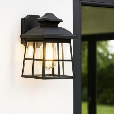 Immagine di CGC Lighting Lanterna lampade da parete esterna rettangolare nera per esterni Lampadina E27 moderna vintage (Nero 2)