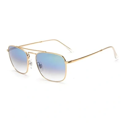 Immagine di JIM HALO Retro Piazza Occhiali da Sole Lente di Vetro Premium Occhialo Metallici Piatti Uomini Donne (Oro/Gradiente Blu)