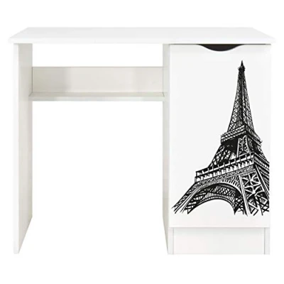 Immagine di leomark scrivania per bambini in legno 90cm x 50cm 77cm (LxPxA), set di mobili computer, scrittoio stile moderno, tavolo imparare e giocare, la camera dei bambini, Torre Eiffel