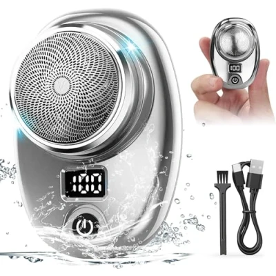 Immagine di Mini rasoio elettrico portatile con display LED da uomo, ricaricabile tramite USB, impermeabile, portatile, facile usare un solo pulsante