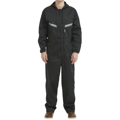 Immagine di Yukirtiq Uomo Incappucciato Tuta da Lavoro Multitasche in Poliestere e Cotone con Elastico Salopette Uniforme Tasche, Nero, XXL