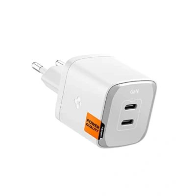 Immagine di Spigen GaN 452 Total 45W 2 porte III Tech Dual USB C Caricatore da muro PD3.0 compatibile con iPhone 14 13 Mini Pro Max Plus iPad Air Samsung Galaxy S23 S22 Ultra S21 Note 20 (White)