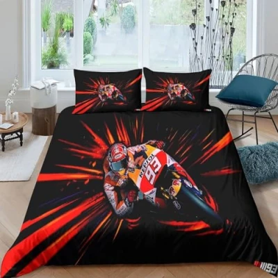 Immagine di epivo Motogp Bedding Set copripiumino 3D con stampa motocross 3D, per ragazzi, in microfibra, 3 pezzi, decorato letto king size (220 x 240 cm)