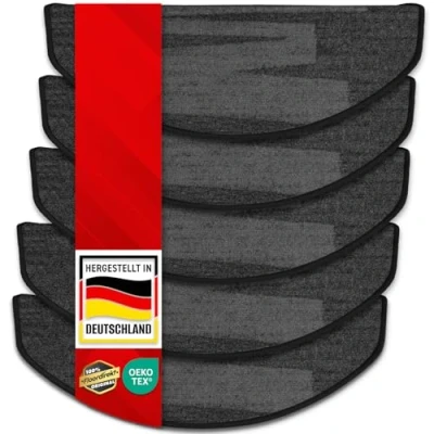 Immagine di casa pura Tappetini per gradini interni, autoadesivi, semicircolari, colore nero, 15 pezzi, 65 x 23,5 cm, design moderno (Via Veneto)