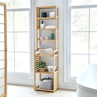 Immagine di [en.casa] Scaffale in bambù (AxLxP): 165 x 42 28 cm Mobile da Stoccaggio Organizzatore Portaoggetti per Cucina/Bagno