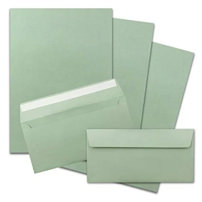 Immagine di FarbenFroh by Gustav Neuser Set di 25 fogli carta da lettere opaca, formato DIN A4, con buste lungo, chiusura adesiva, colore: verde eucalipto