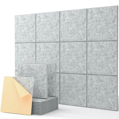 Immagine di Pannelli acustici autoadesivi, 12 pezzi, isolamento acustico, da parete ad alta densità, in poliestere, design smussato, per pareti, soffitti, legno e porte, 30 x 0,9 cm (grigio scuro)