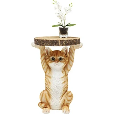 Immagine di Kare Design tavolino Animal Ms Cat, marrone/arrancione/bianco, 33cm, altezza 53cm, gatto, da caffé, d`appoggio, animali, ripiano in legno