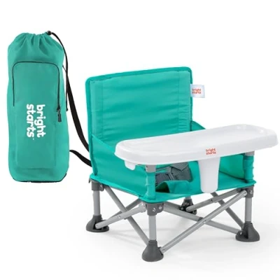 Immagine di Bright Starts, Rialzo per sedia portatile Pop ‘N Sit, uso interno/esterno, sedile da pavimento con vassoio, verde chiaro, 6 mesi 3 anni