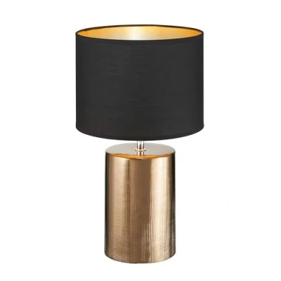 Immagine di Fischer &amp; Honsel Lampada da tavolo, bronzo antico, paralume in tessuto, nero, chintz/interno dorato, altezza: 43,00 cm, diametro: 24,00 con interruttore a cavo, 1 lampadina E27, max. 40 Watt,