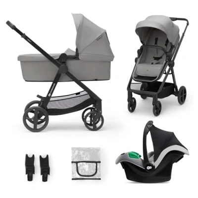 Immagine di Kinderkraft NEWLY 3 in 1 Trio passeggino neonati, Con Ovetto I SIZE 40 75 cm, Carrozzina, TRAVEL SYSTEM, filtro UPF50+, Accessori, Pieghevole, Schienale regolabile, Grigio