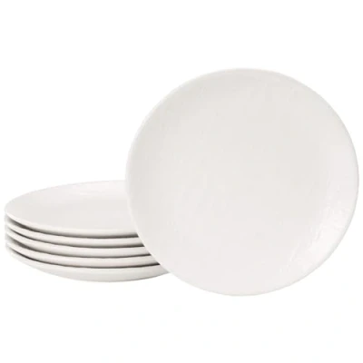 Immagine di Navaris Servizio Piatti Piani Moderni Design Set di 6 Persone Colorati Particolari Piatto Piano Gourmet Piattini da Dolce o Insalata in Ceramica Bianco Effetto Lino