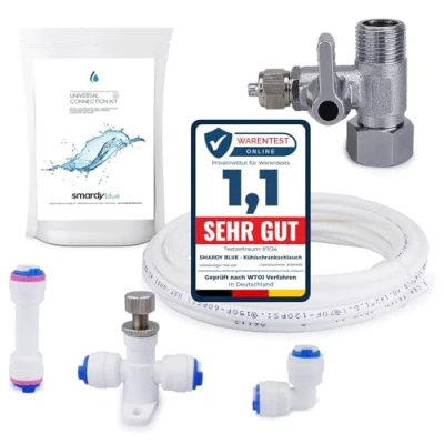 Immagine di smardy ZO014 Kit di Connessione Acqua con 10m Tubo per Frigorifero 1/4&quot; (6,35mm), Limitatore Flusso, Raccordo Connettori Filtro ad Osmosi Inversa