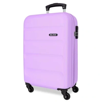 Immagine di ROLL ROAD Flex Valigia rigida realizzata in ABS, un materiale, chiusura a combinazione laterale 4 ruote doppie bagaglio mano, pratico interno con vano, Viola, cabina