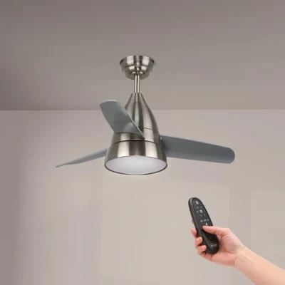 Immagine di M Ledme Ventilatore a soffitto Led Silence 54W Nichel, telecomando, motore DC 30W+Luce 24W, 6 velocità, Silenzioso,3 Lame, 91 cm, funzione estate inverno, timer
