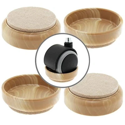 Immagine di 4X Coppette per Rotelle Effetto Legno Chiaro con Base in Morbido Feltro Proteggere i Pavimenti e Prevenire L&#039;arrotolamento dei Letti Altri Mobili su Ruote da Lifeswonderful