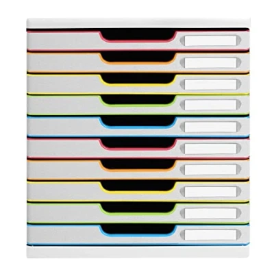Immagine di Exacompta Rif. 302913D MODULO A4 Cassettiera 10 cassetti chiusi per documenti A4+ Dimensioni esterne: profondità 35 x larghezza 28,8 altezza 32 cm bianco/arlecchino/bianco