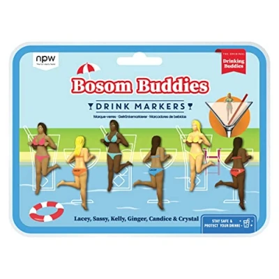 Immagine di Bosom Buddies, set di 6 segnabicchieri a forma ragazze in spiaggia, contrassegni per l&#039;estate