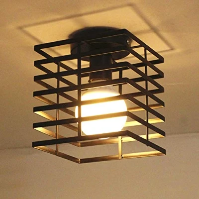 Immagine di iDEGU Plafoniera Vintage in Metallo Disegn Gabbia Cubo Lampadario Soffitto Industriale E27 Lampada da Decorazione per Cameretta Caffè Restaurent Ingresso Corridoio (16 cm, Nero)