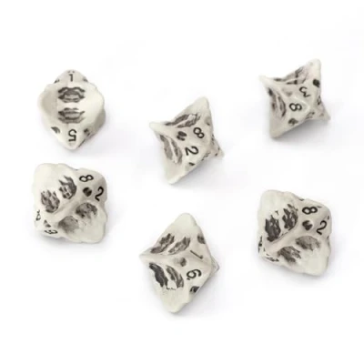 Immagine di Set Dadi D8 di Sei 8 Facce per GDR a Tema Teschio &amp; Ossa. Particolari D&amp;D, Dungeons Dragons (DND), Warhammer, Pathfinder, Magic the Gathering (MTG). (Bianco)