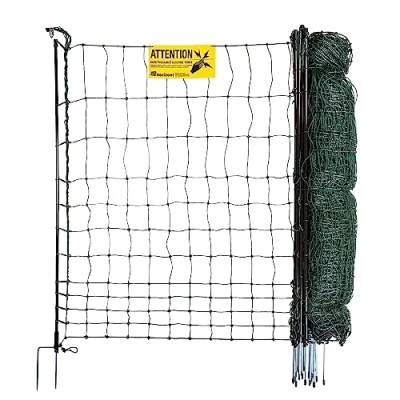 Immagine di horizont recinto per polli strongLine orizzontale con elettricità, 9 pali in fibra di vetro alti 25 m 110 cm rete pollame doppio picchetto, mobile pollame, da giardino