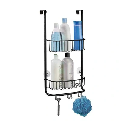 Immagine di iDesign Portaoggetti doccia da appendere, Piccolo porta oggetti per con 2 cestelli e 3 doppi ganci, appendere nel box in metallo, nero