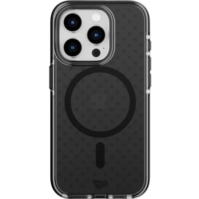 Immagine di Tech21 Evo Check Custodia per iPhone 15 Pro Compatibile con MagSafe semplice TPU e materiale biodegradabile Nero Protezione scientificamente provata: 4,9 m