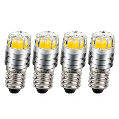 Immagine di Ruiandsion 4 lampadine LED E10 da 3 V COB 2 W, ricambio per torcia, luci posteriori, 4300 K, bianco caldo
