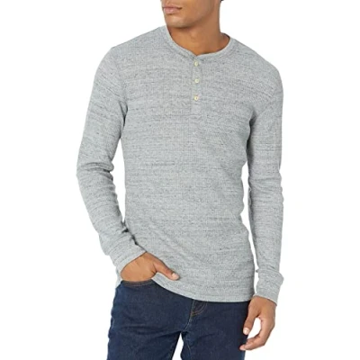 Immagine di Amazon Essentials Felpa con Collo Serafino a Nido D’Ape Maniche Lunghe Slim Uomo, Grigio Chiaro Puntinato, L