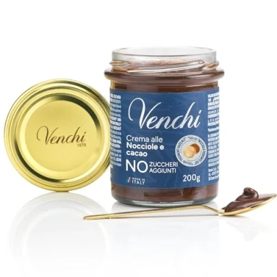 Immagine di Venchi Crema Spalmabile Cacao e Nocciola NO Zuccheri Aggiunti, 200 g Edulcoranti Artificiali Con &quot;Nocciola Piemonte IGP&quot; Senza Glutine