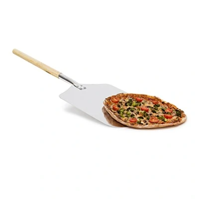Immagine di Relaxdays Pala per Pizza Quadrata, Arrotondata, HxLxP: 3x30,5x79 cm, Manico in Legno, Paletta Pane, Forno, Grigio, Acciaio, Argento, 3 x 30.5 79 cm