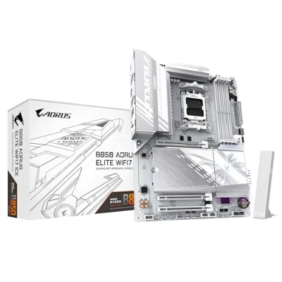 Immagine di GIGABYTE B850 AORUS ELITE WIFI7 ICE Scheda Madre CPU AMD Ryzen Serie 9000, VRM digitale 12+2+1 fasi, fino a 8200MHz DDR5 (OC), 1xPCIe 5.0 + 2xPCIe 4.0 M.2, LAN 2,5, WIFI 7, USB 3.2 Gen 2x2